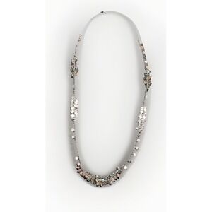 Long Silver Tone Faceted Iridescent Crystal Cluster Bead Statement Necklace